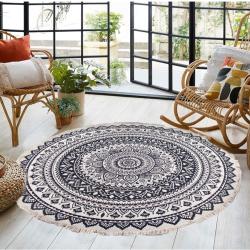 Présentation Tapis Mandala Indien Coton, Antidérapant, Boho, Rond