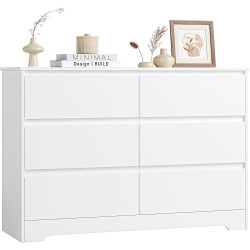 Présentation Commode Blanche 6 Tiroirs Rangement FOREHILL Bois