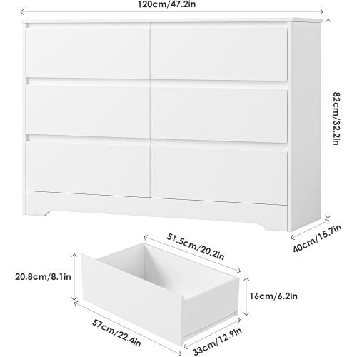 Présentation de Zoom sur Commode Blanche 6 Tiroirs Rangement FOREHILL Bois