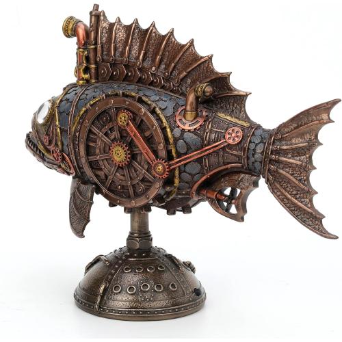 Présentation de Zoom sur Statue Sous-Marin Steampunk Anglerfish, LED Périscope