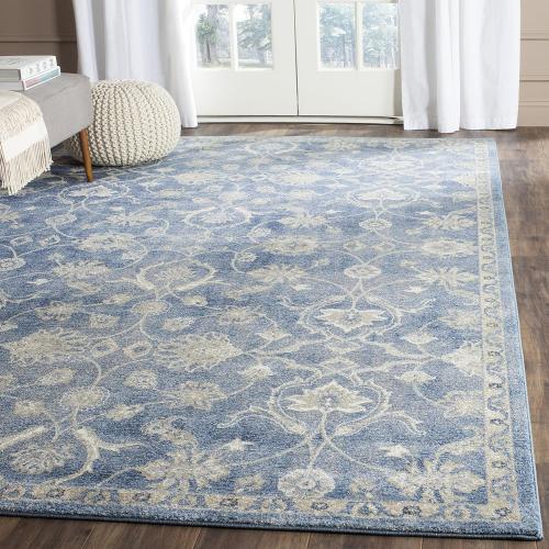 Présentation de Tapis de Salon Rectangulaire Safavieh Corina, Polypropylène, Bleu Beige en situation