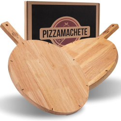 Assiettes à pizza bois, planche découpe ronde, accessoires cuisine en situation