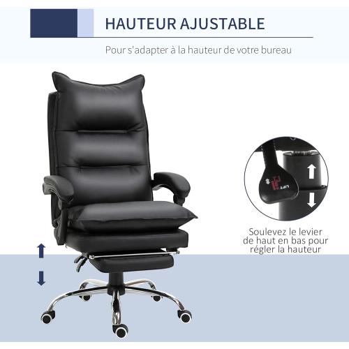 Présentation de Zoom sur Fauteuil Bureau Ergonomique Vinsetto, Repose Pied, Noir