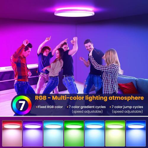 Présentation de Zoom sur Plafonnier LED Dimmable RGB, 24W, Télécommande, Design Moderne