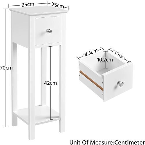 Présentation de Zoom sur Yaheetech Table de chevet bois, 1 tiroir, 2 étagères, blanc