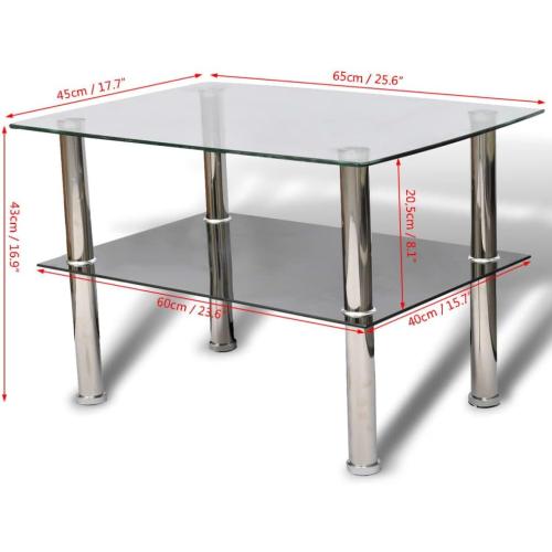 Présentation de Zoom sur Table Basse Verre, 2 Étagères, Design Canapé Moderne