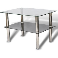 Présentation Table Basse Verre, 2 Étagères, Design Canapé Moderne