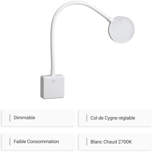 Présentation de Lampe Lecture Murale LED Dimmable, Applique Nuit Blanc en situation