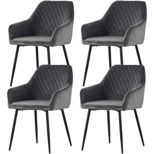 Présentation de Présentation Chaises salle à manger velours rembourrées, pieds métal gris