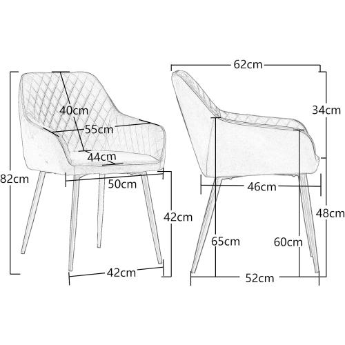 Présentation de Chaises salle à manger velours rembourrées, pieds métal gris en situation