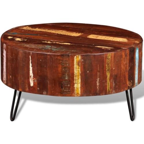 Présentation de Zoom sur Table Basse Ronde Bois Solide Recyclé Multi-Couleur