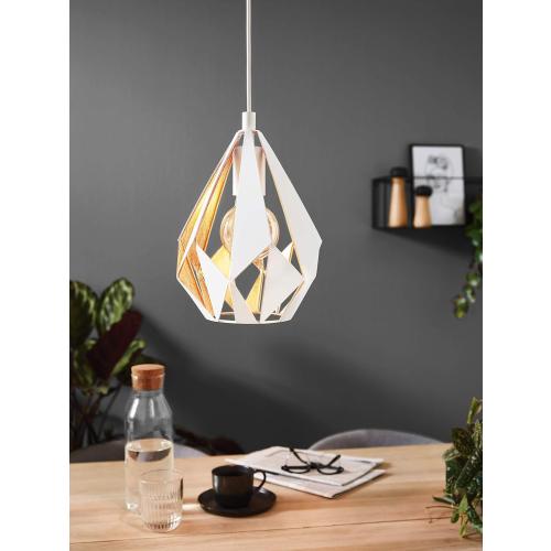 Présentation de Zoom sur Suspension luminaire Carlton 1, lustre vintage acier blanc, doré