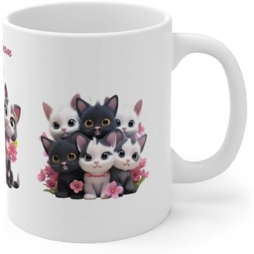 Présentation de Zoom sur Mug personnalisé, prénom, texte, cadeau original, design chats