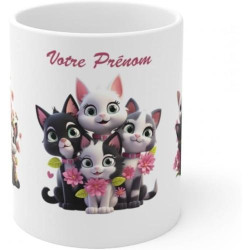 Présentation Mug personnalisé, prénom, texte, cadeau original, design chats