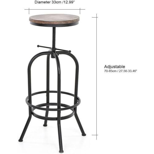 Présentation de Zoom sur Tabouret Bar Kosmi Métal Noir Mat, Assise Bois Foncé