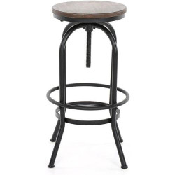 Présentation Tabouret Bar Kosmi Métal Noir Mat, Assise Bois Foncé