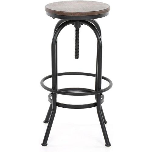 Présentation de Présentation Tabouret Bar Kosmi Métal Noir Mat, Assise Bois Foncé