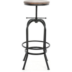 Tabouret Bar Kosmi Métal Noir Mat, Assise Bois Foncé en situation