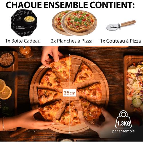 Présentation de Zoom sur Planche à pizza en bois d'acacia certifié FSC, set 2