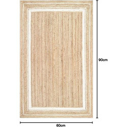 Présentation Tapis en Jute Naturel Beige, Ligne Blanche, Tressé Main