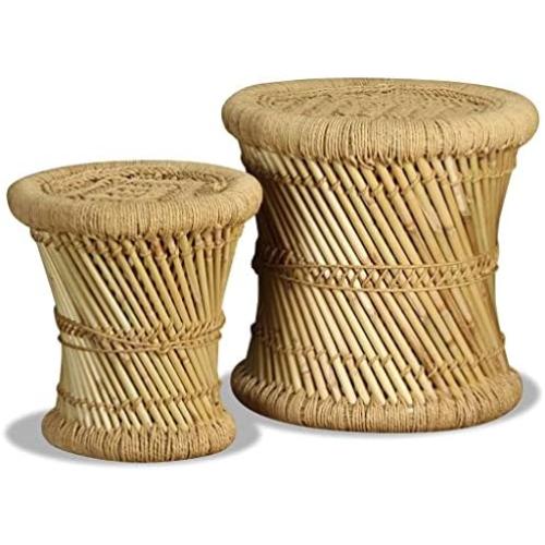 Présentation de Zoom sur Lot de 2 Tabourets vidaXL en Bambou et Jute - Design Durable