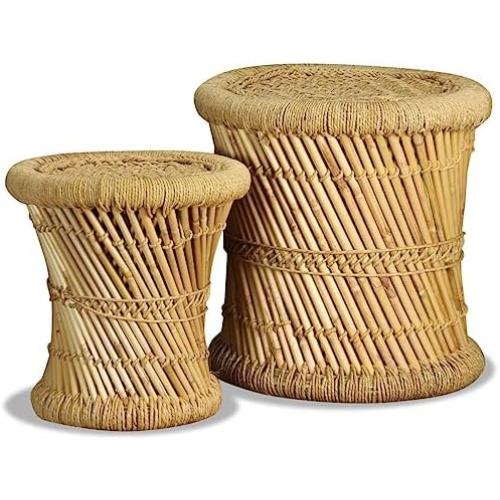 Présentation de Présentation Lot de 2 Tabourets vidaXL en Bambou et Jute - Design Durable