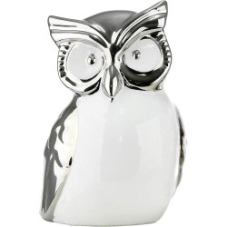 Présentation Figurine Décoration Hibou Céramique Blanc Argent Gilde