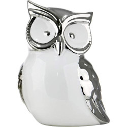 Figurine Décoration Hibou Céramique Blanc Argent Gilde en situation