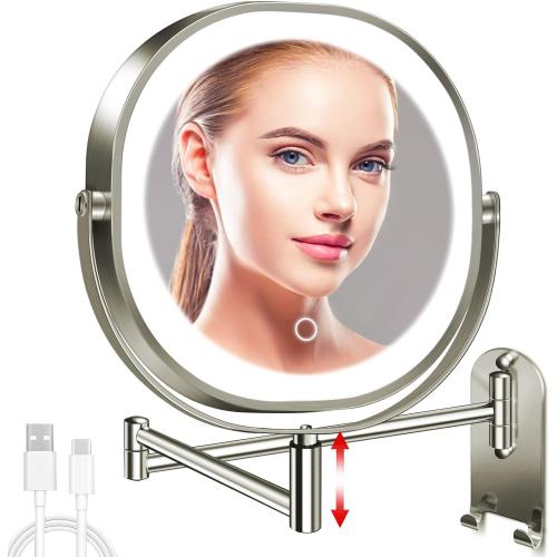 Présentation de Présentation Miroir maquillage mural éclairé, rechargeable, double face, 360