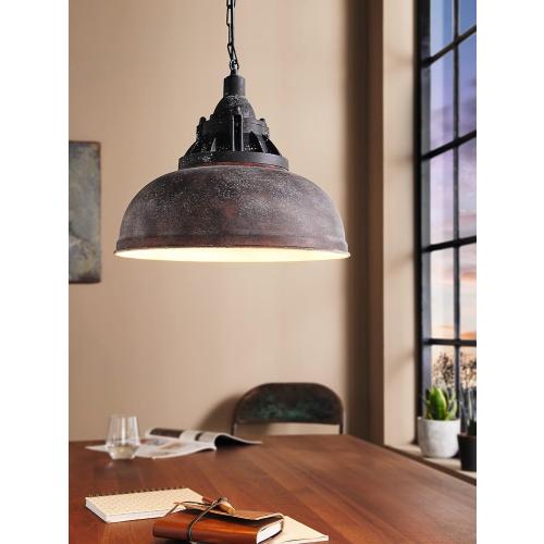 Présentation de Zoom sur Lustre vintage industriel, lampe suspendue rétro, acier, noir