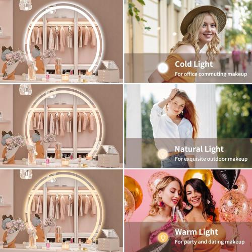 Présentation de Zoom sur Miroir LED Hasipu, coiffeuse, lumières, contrôle tactile