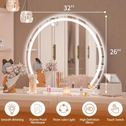 Miroir LED Hasipu, coiffeuse, lumières, contrôle tactile en situation