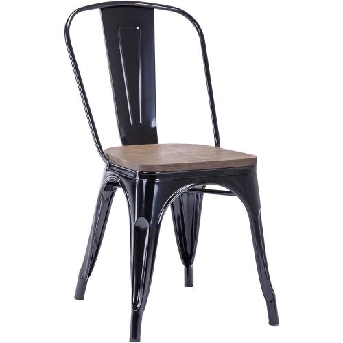 Présentation de Présentation Chaise Métal Empilable, Bois Foncé, Bistrot, Salle à Manger