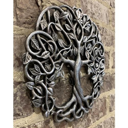 Plaque murale arbre de vie Mars Trade Mall, argent antique en situation