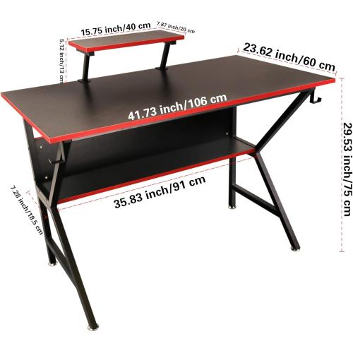 Présentation de Zoom sur Bureau de jeu ergonomique, support moniteur réglable, rangement