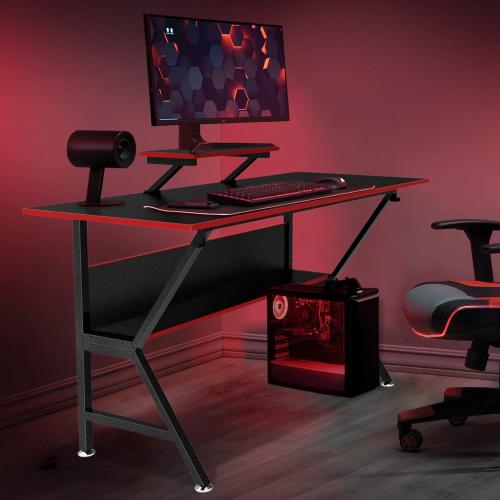 Présentation de Bureau de jeu ergonomique, support moniteur réglable, rangement en situation