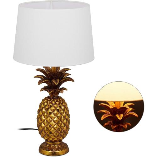 Présentation de Présentation Lampe de Table Ananas Relaxdays, Moderne, Dorée, Décoration