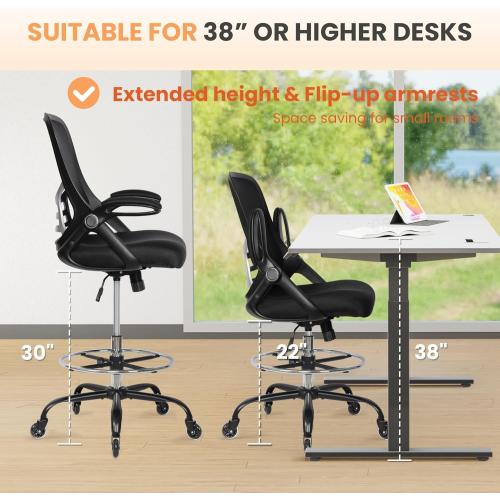 Présentation de Zoom sur Chaise de bureau ergonomique, roues caoutchouc, noir