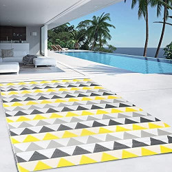 Tapis extérieur Sari Triangles Gris, Jaune, Résistant intempéries en situation