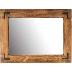 Miroir Mural Rustique YOSHOOT, Cadre Bois Naturel, Marron en situation