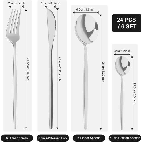 Présentation de Couverts de Table 24 Pièces Inox Argent, Service 6 Personnes en situation