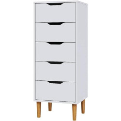 Présentation Table de Chevet Panana, Commode Bois, 5 Tiroirs, Blanc