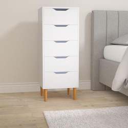 Table de Chevet Panana, Commode Bois, 5 Tiroirs, Blanc en situation