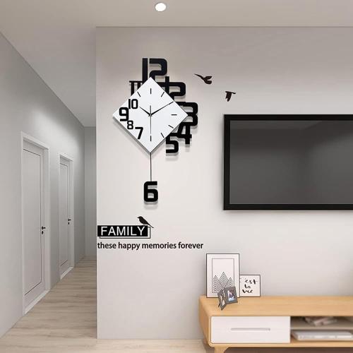 Présentation de Zoom sur Horloge Murale Silencieuse Bois Design Moderne Élégant