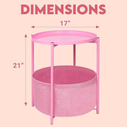 Table d'appoint ronde rose, rangement, plateau amovible en situation