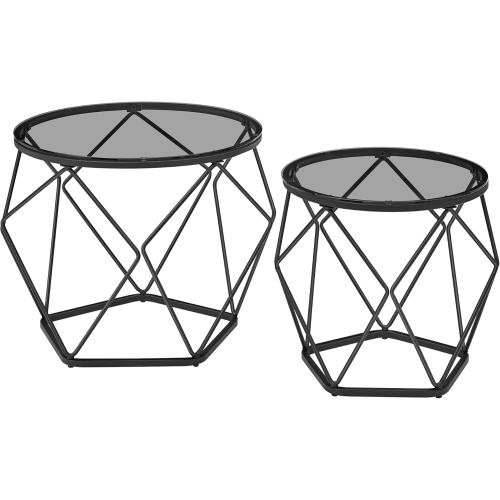 Présentation de Présentation Table Basse Ronde Lot de 2, Style Moderne, Gris Noir