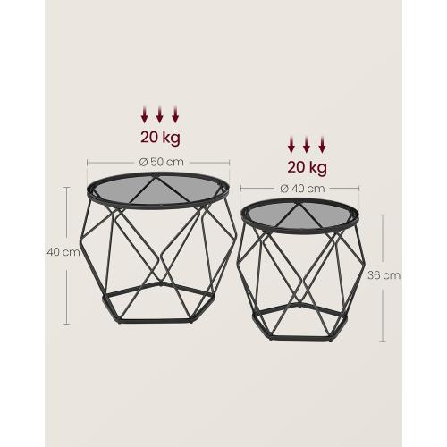 Présentation de Zoom sur Table Basse Ronde Lot de 2, Style Moderne, Gris Noir