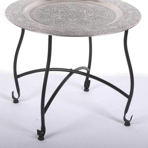 Présentation de Zoom sur Table Basse Ronde Marocain Casa Moro, Plateau Argenté