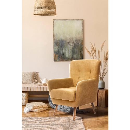 Présentation de Fauteuil nordique beige anti taches IZAN, confort optimal en situation