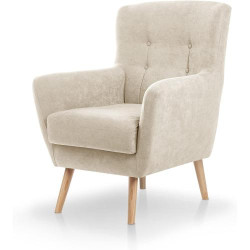 Présentation Fauteuil nordique beige anti taches IZAN, confort optimal